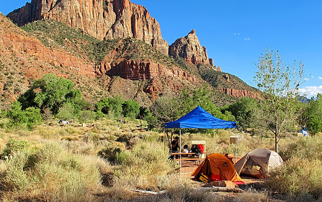 A picture of Watchman Campground at Zion National Park in Utah.