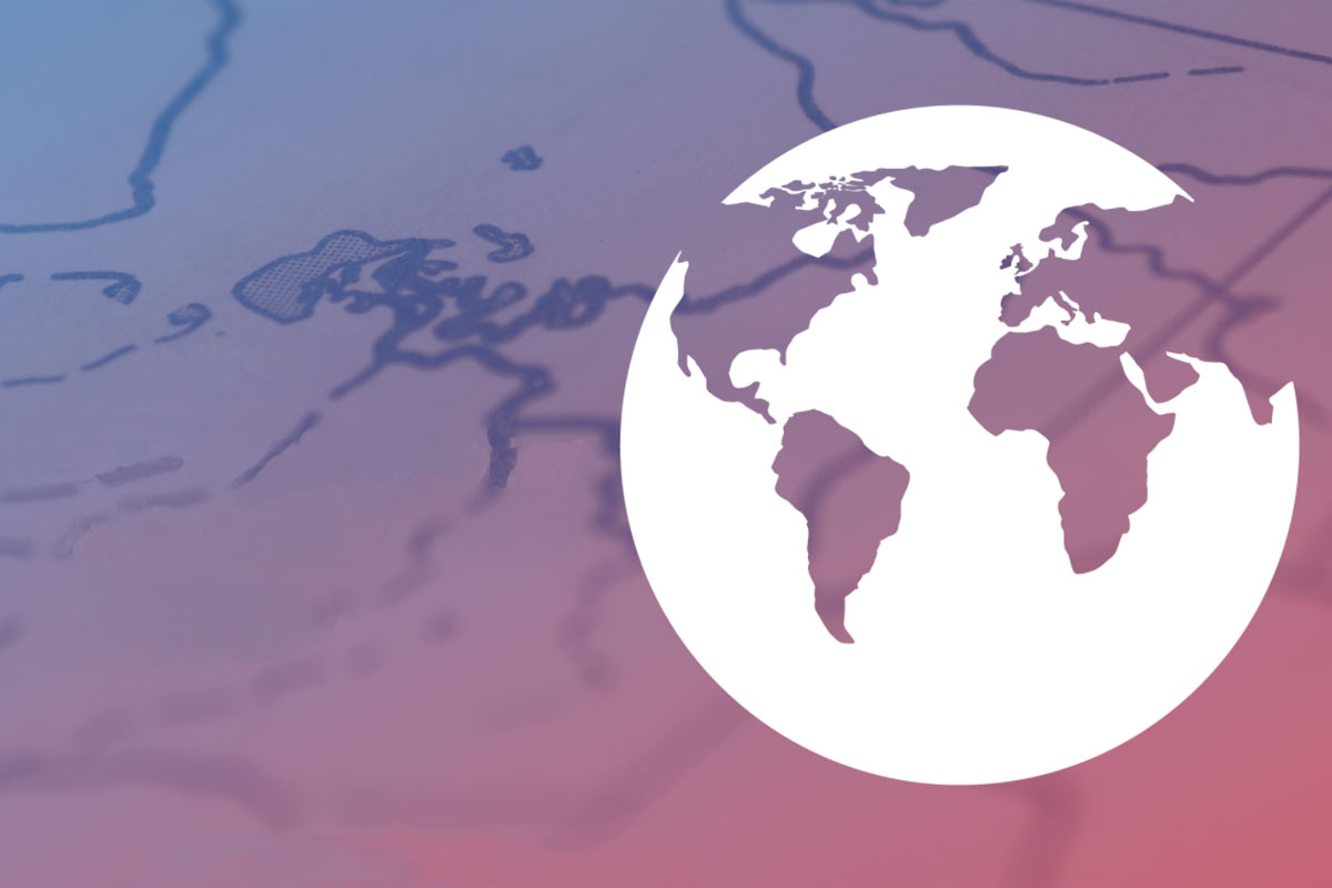 A graphic of a globe on a map