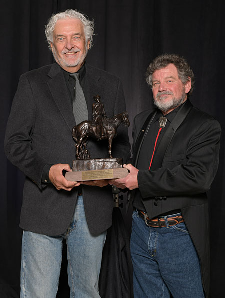 Gus Chambers (right) and Paul Zalis accept the 2021 Western Heritage Award on Sept. 18 in Oklahoma City. 