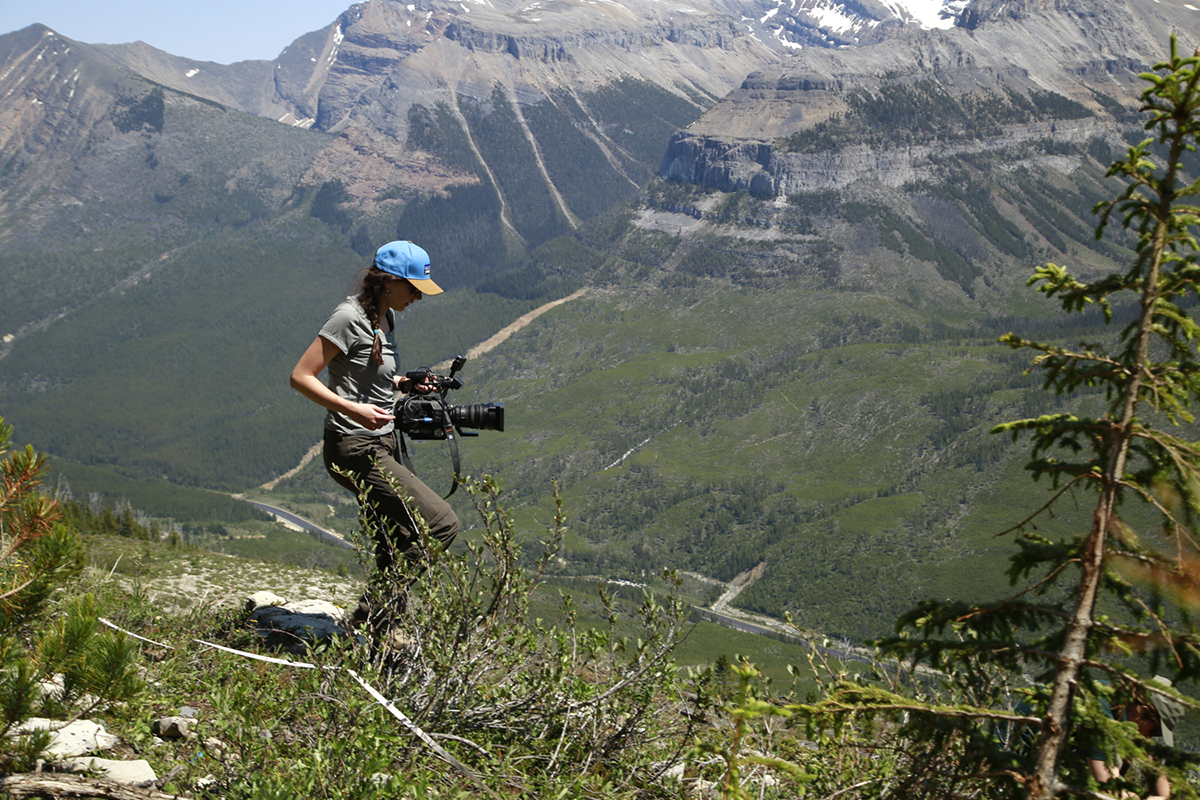 Breanna McCabe, a UM graduate student in Environmental Science and Natural Resource Journalism, films footage in the Canadian Rockies.