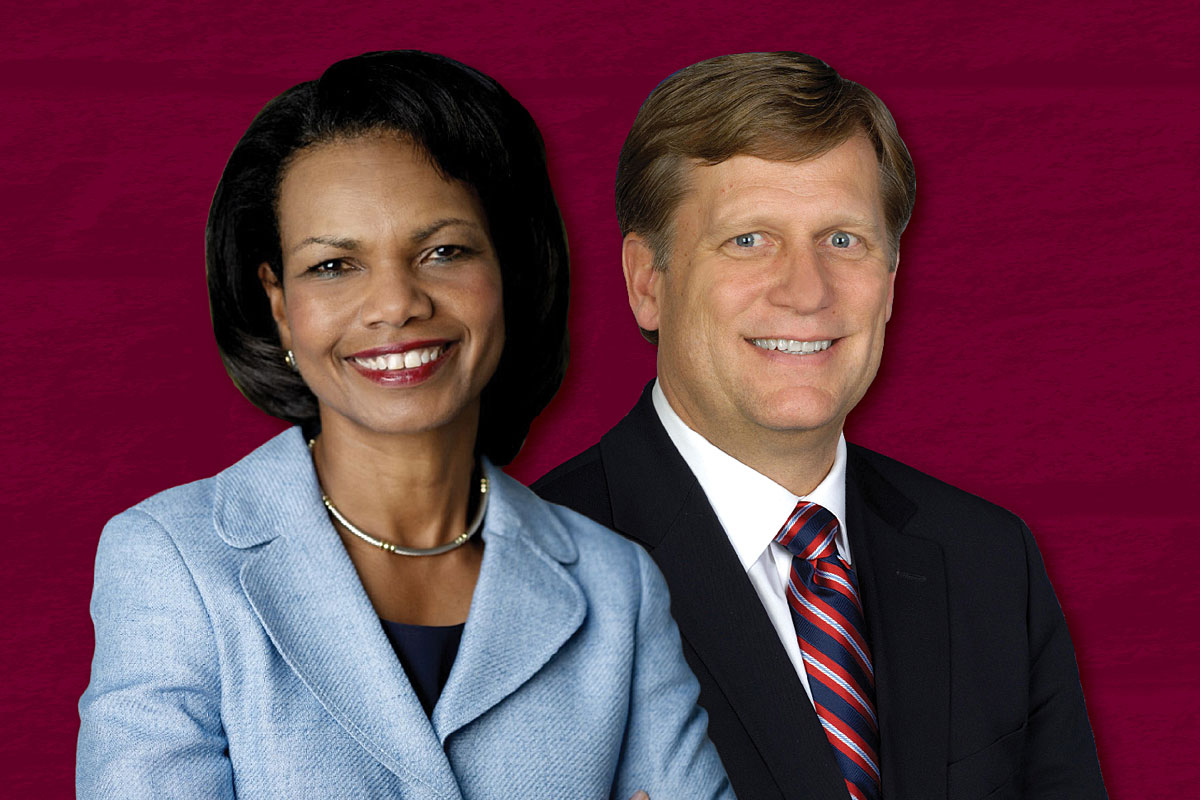 A picture of Condoleezza Rice and Michael McFaul.