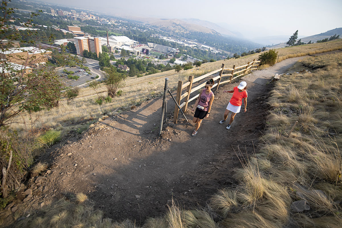 Two women hiking the M Trail.