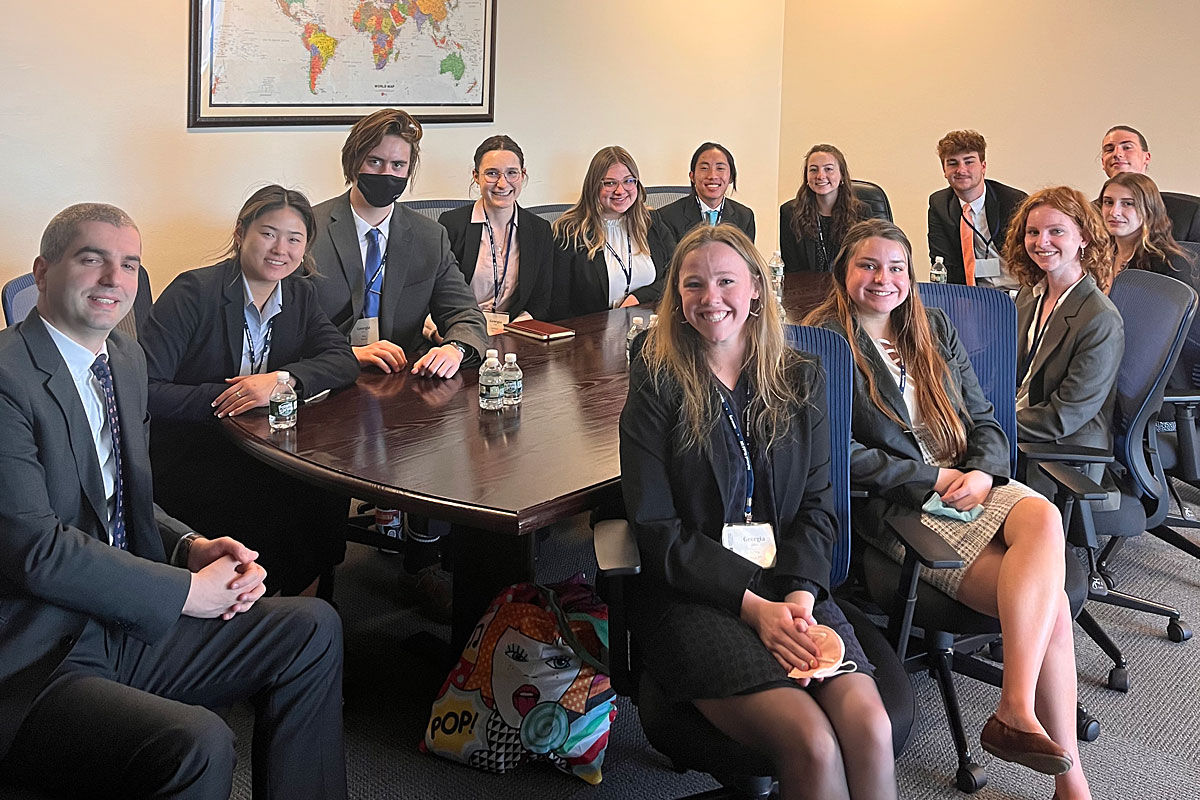 Members of the UM Model UN Travel Team pose for a photo.