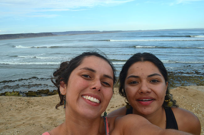 UM’s Izabela Garcia-Arce (left) takes a selfie with her friend Dahlia Diaz at Scorpion Bay.