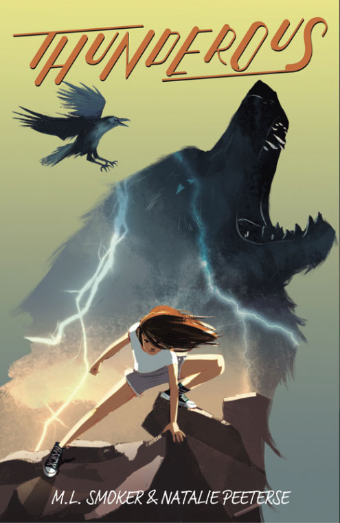 The cover of Thunderous with a wolf and strong girl.