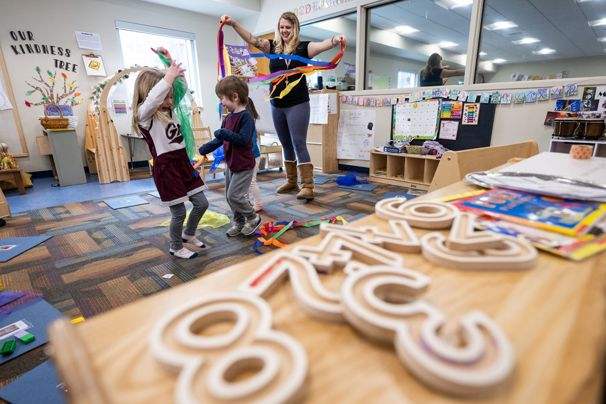 A photo of children learning and playing in UM's LAB Preschool. 