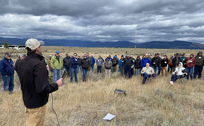 Morford speaks to a group in the Blackfoot Valley.