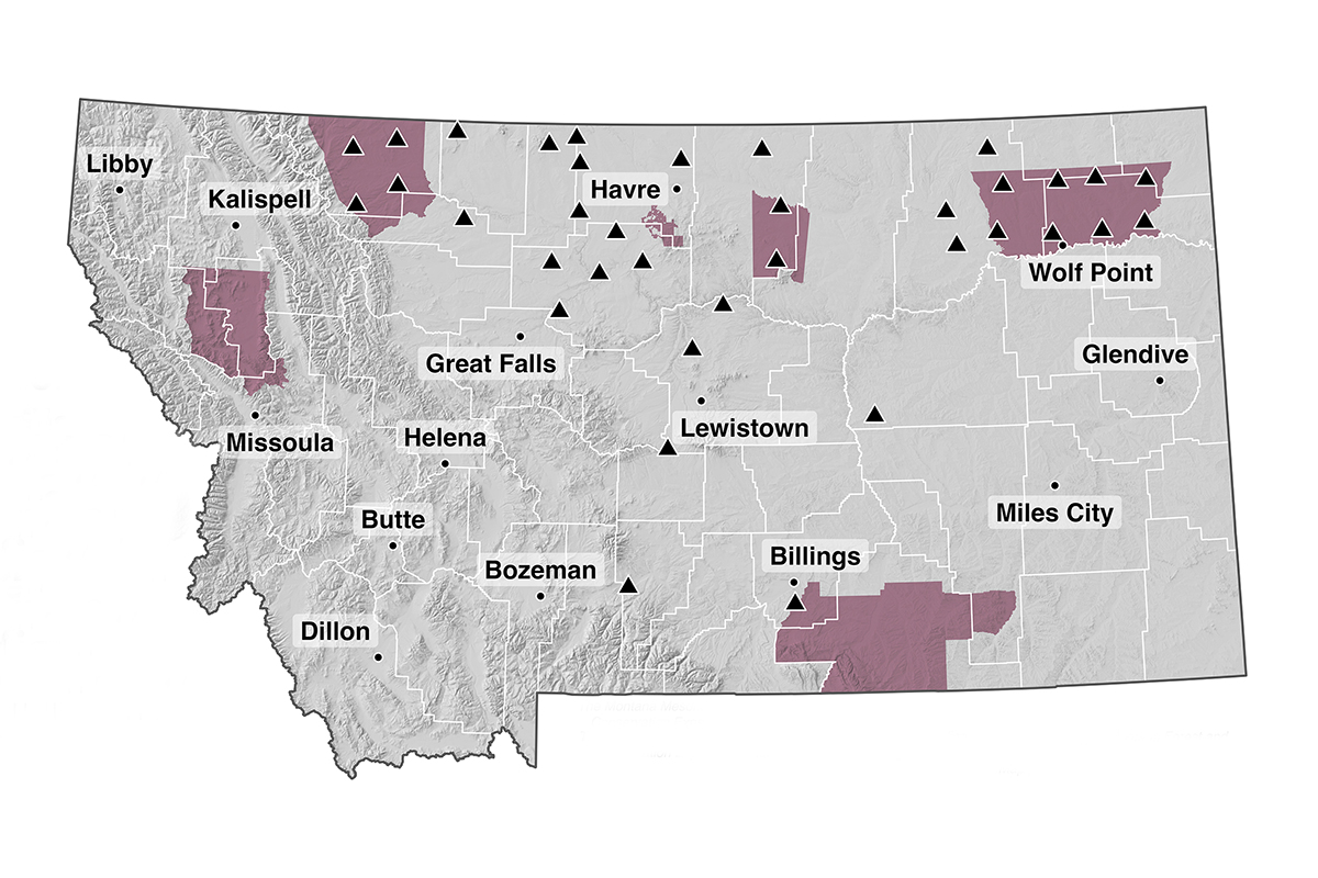 A Montana map showing the location of Mesonet stations