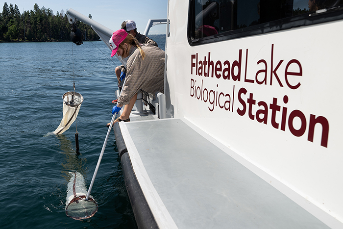 Porges uses a net off the side of the Jessie B as part of a research project.