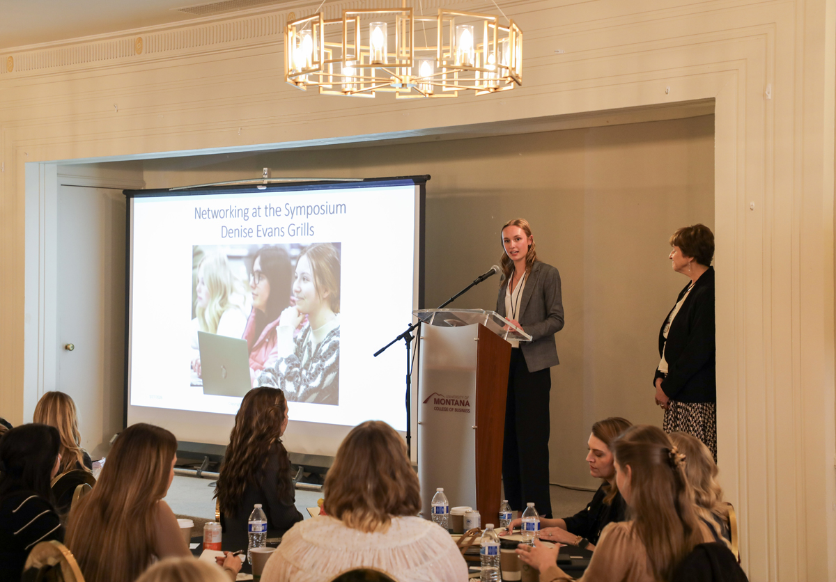 Brianna Shirley speaks at the Women in Business Symposium. 