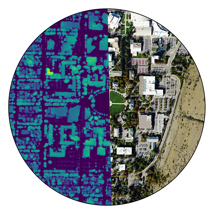 An aerial image of the UM campus using the new product.