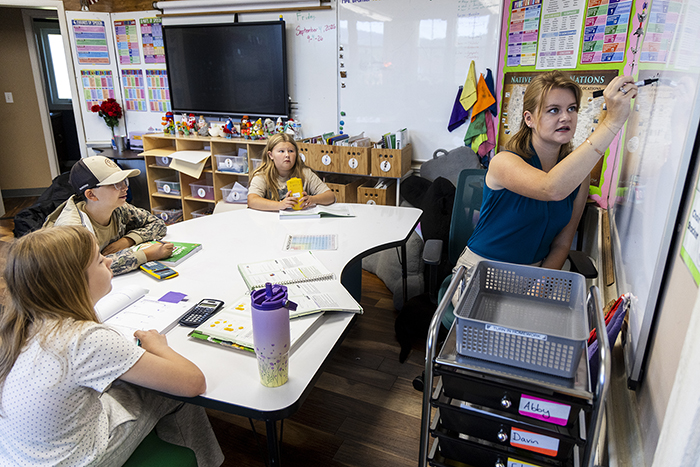 Alison Bramlet teaches inside her one-room schoolhouse.