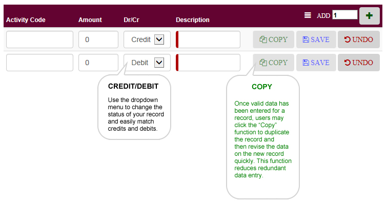 Copying Records & Using the Credit/Debit toggle.