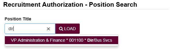 position search example with user entering three characters