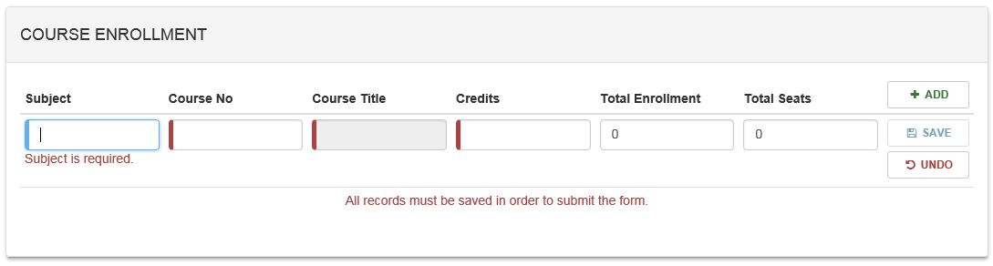 new course enrollment record