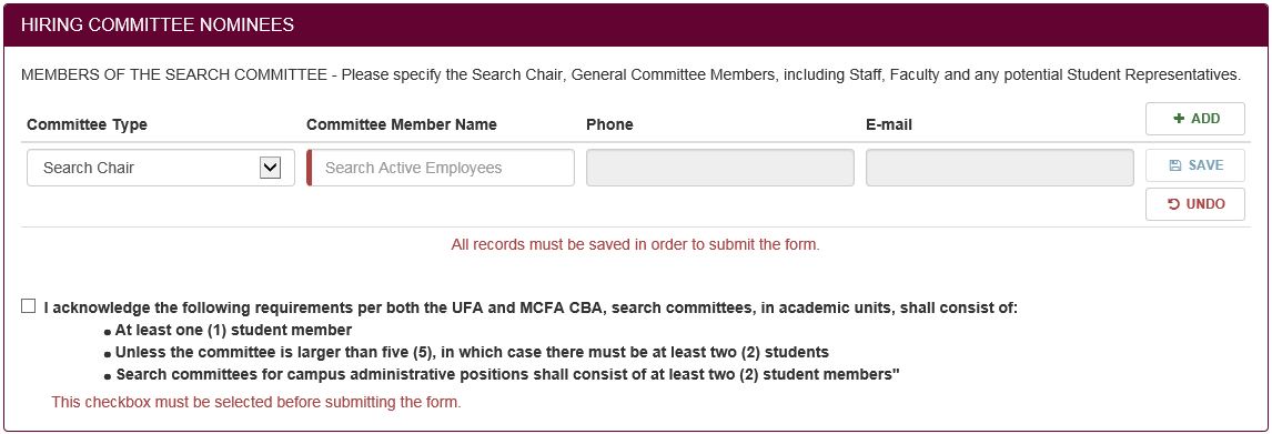 hiring committee faculty