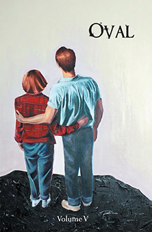Cover of Volume 5: painting of a boy with his arm around a girl looking out at a white background.