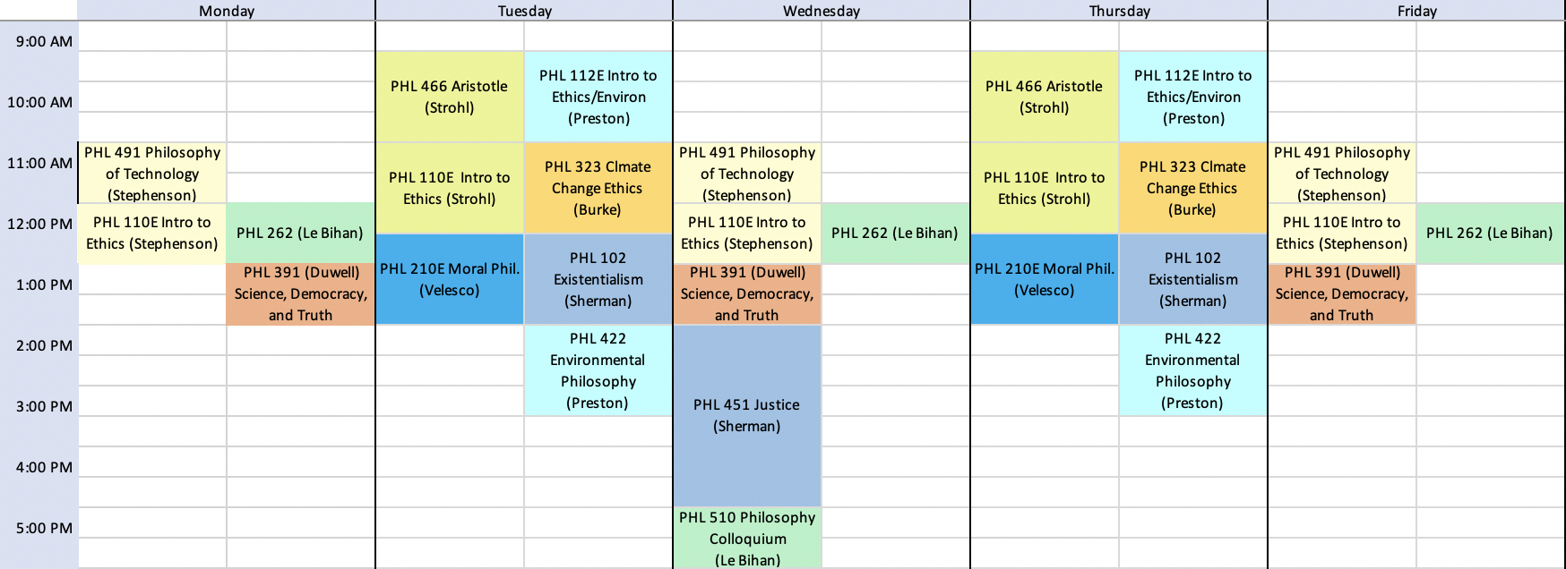 Visual representation of spring schedule