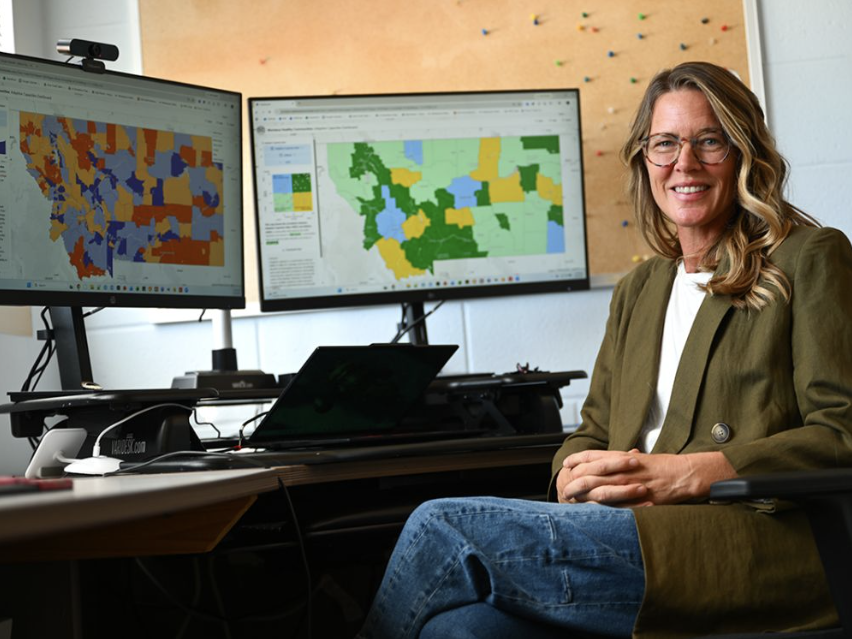 UM Professor Erin Landguth helped create the Montana Healthy Communities Dashboard, a new tool for those in need of health data. (UM photo by Ryan Brennecke)