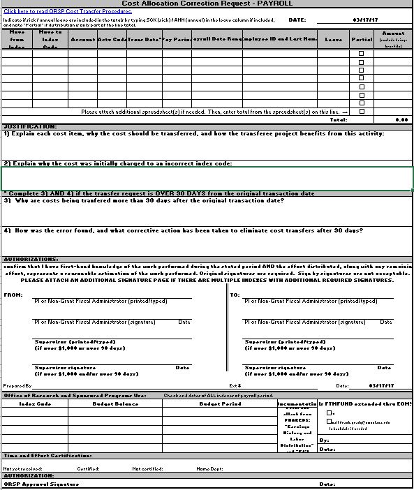 Snapshot of Payroll Cost Transfer