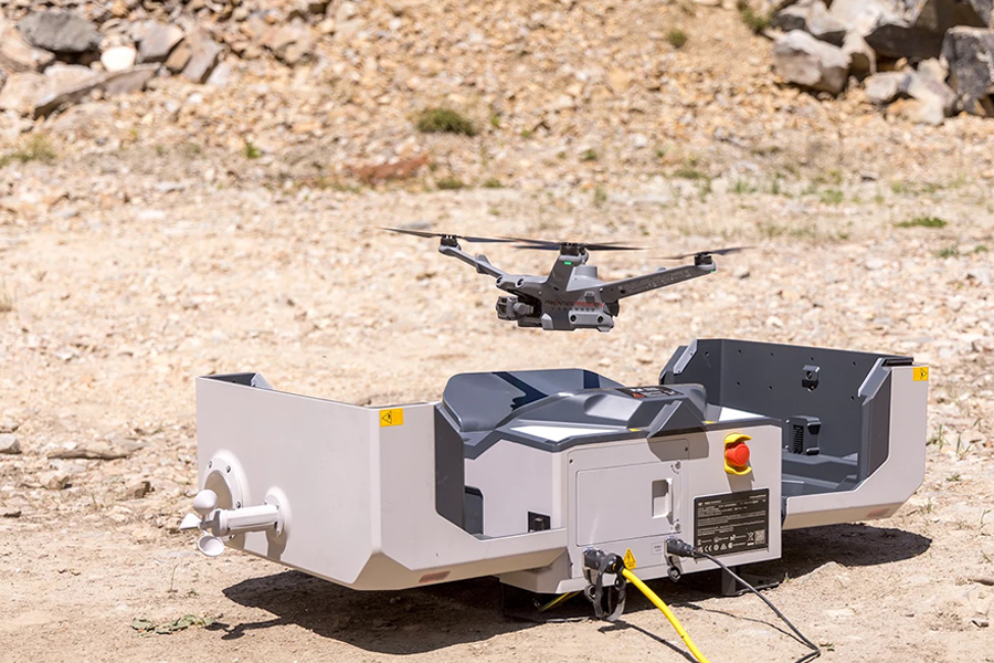 A drone rising out of it's homing box