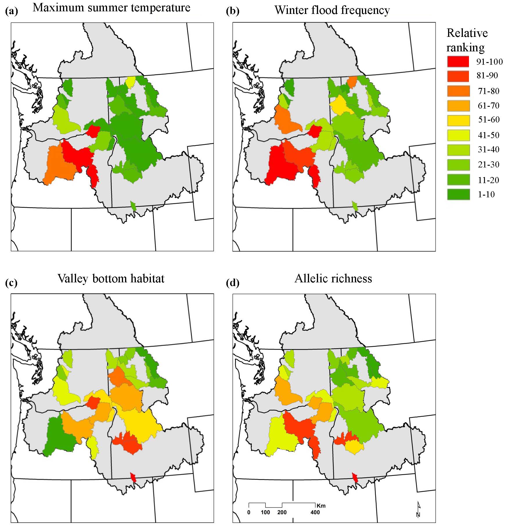 Relative rankings of winter flood frequency