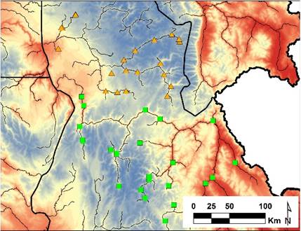 Map of studied steelhead population in the east