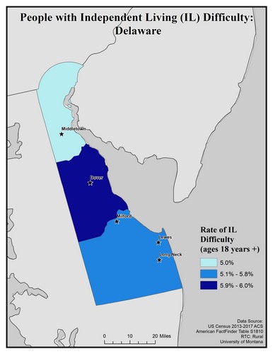 Map of DE showing rates of IL difficulty. Text description on page.