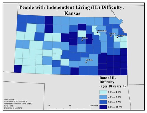 Map of KA showing rates of IL difficulty. Text description on page.