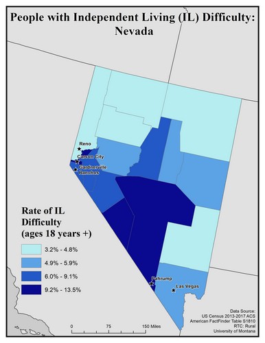 Map of NV showing rates of IL difficulty. Text description on page.