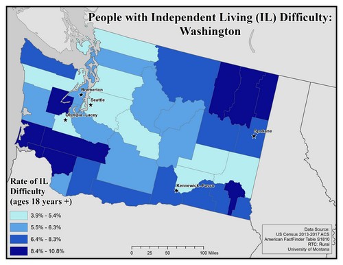 Map of WA showing rates of IL difficulty. Text description on page.