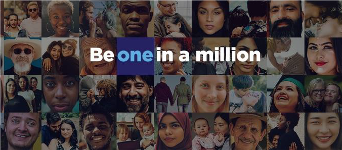 be one in a million graphic showing a collage of dozens of faces