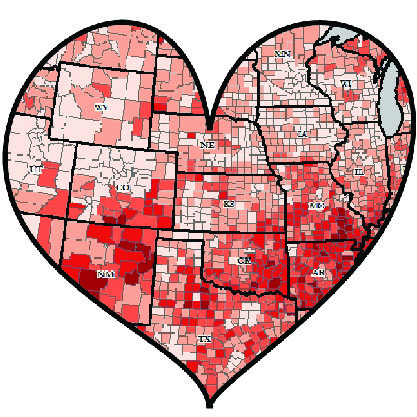 heart cut out of map