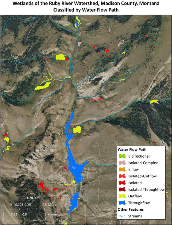 Wetlands classified by flow path in the Ruby River Watershed, Madison County, Montana.