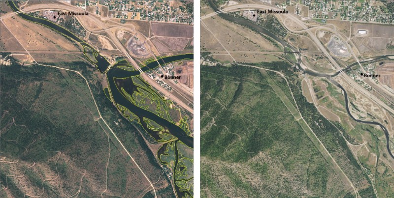 A closeup of Milltown Dam near Missoula, one of the areas with outdated wetland/riparian mapping
