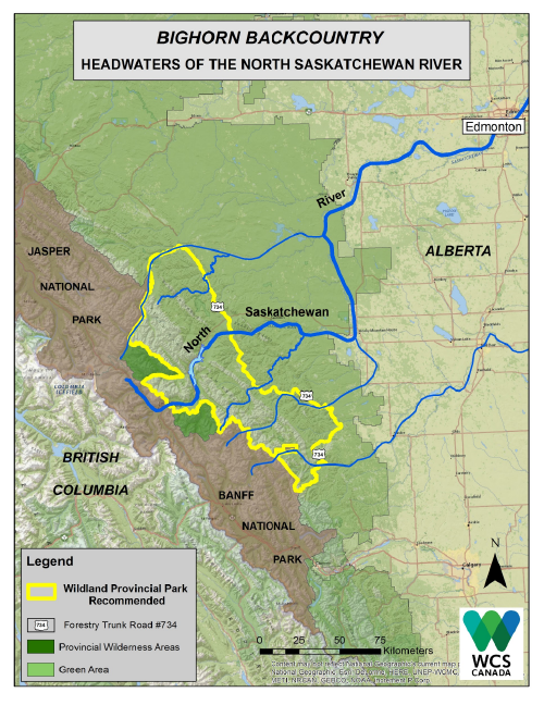Map of the Bighorn Backcountry, headwaters of the North Saskatchewan River