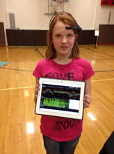 girl wearing EEG headsets and viewing her brain waves on the iPad