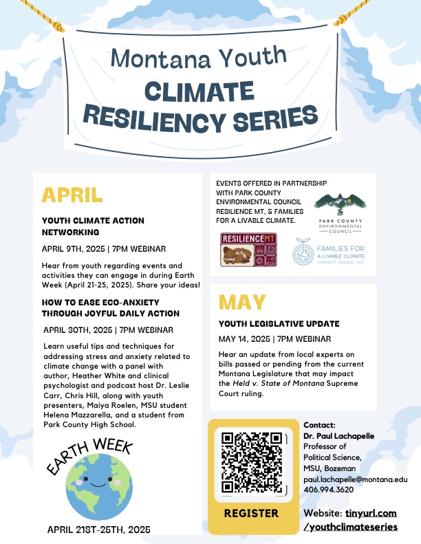 Flier for Youth Resiliency Series hosted in April and May of 2025.