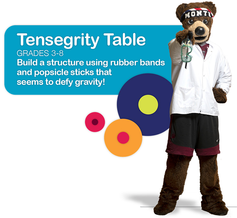 Tensegrity Table (grades 3-8): Build a structure using rubber bands and popsicle sticks that seems to defy gravity!