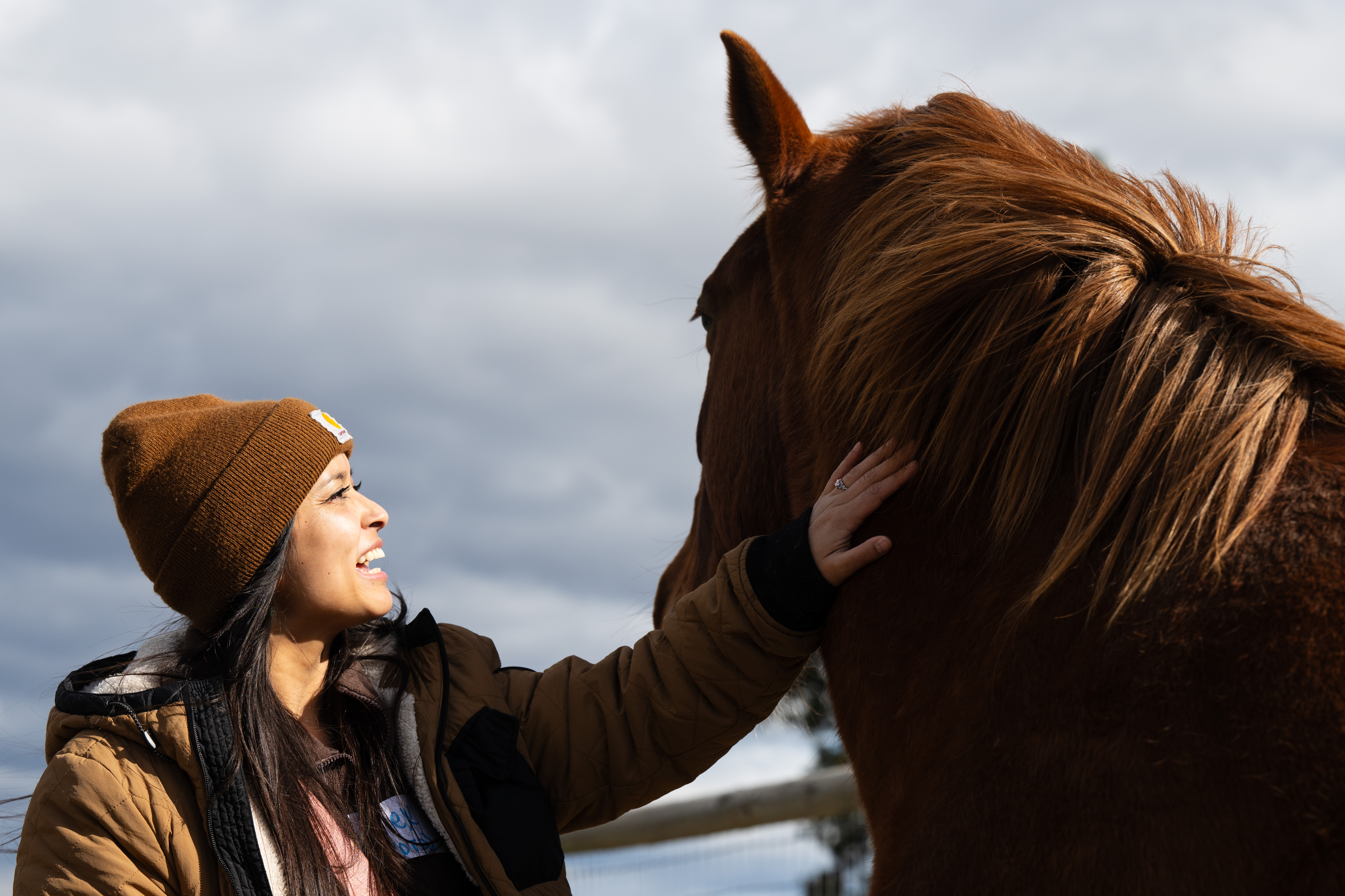 Occupational therapy student touches horse during equine assisted therapy treatment session during Level I Fieldwork