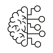 Black line drawing of left hemisphere of brain with right side being broken out into a chart.