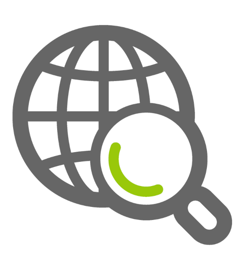 illustration of wireframe globe with magnifying glass