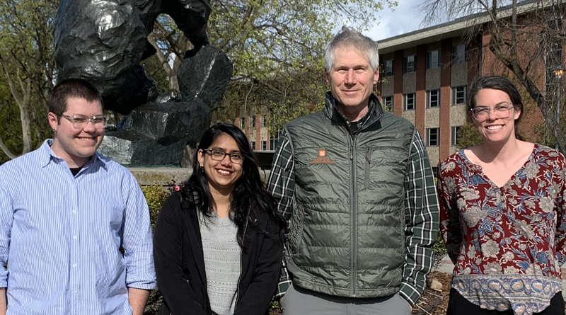 Computer science student McKayl Baily, Biology student Nagashree Avabhrath, Biology Professor Mark Grimes, and Computer Science Assistant Professor Lucy Williams 