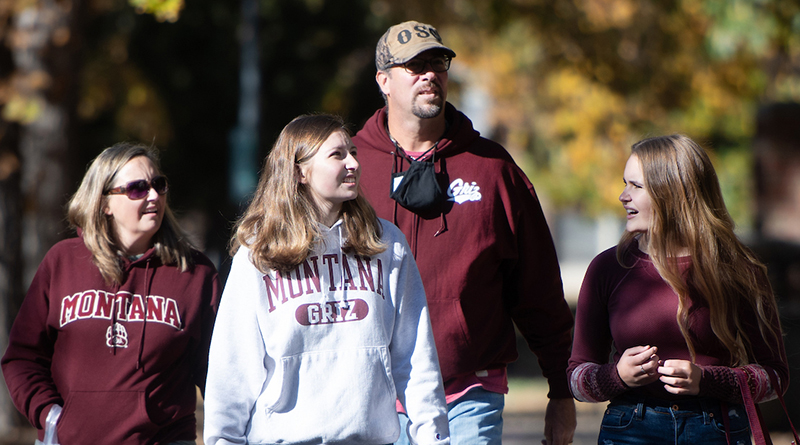 Family visiting campus during Family Weekend