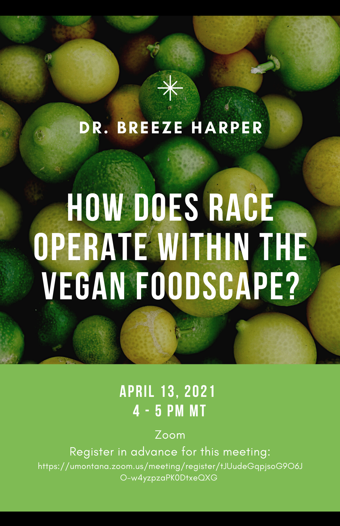 flyer for presentation about race and vegan food