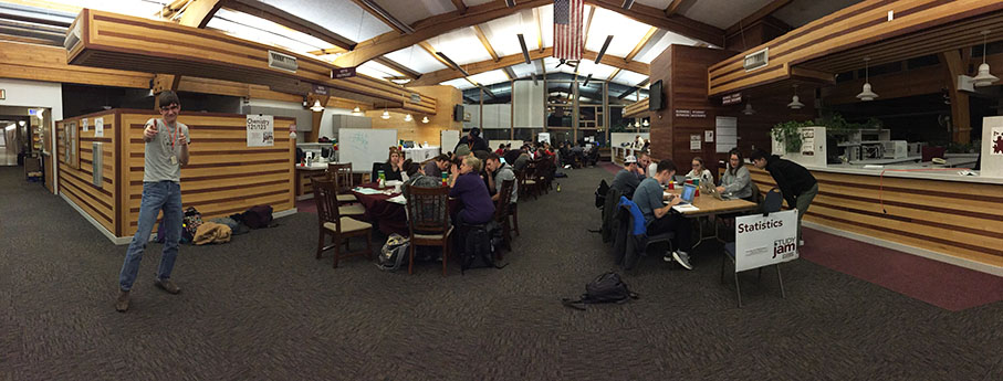 Photo of Study Jam with tutors in the Griz Central Tutoring space. 