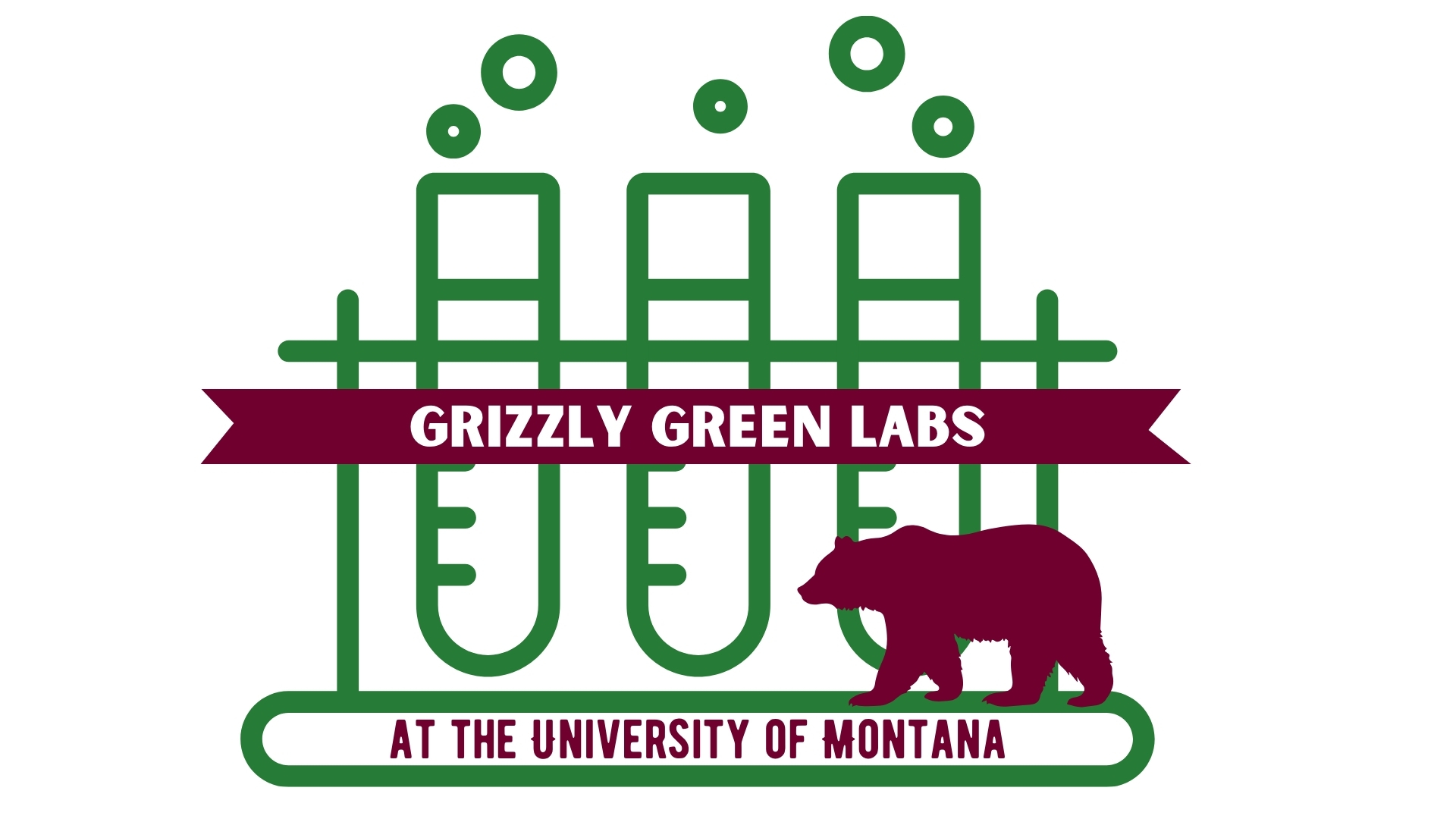 Logo for Grizzly Green Labs at the University of Montana, featuring test tubes and a bear silhouette.