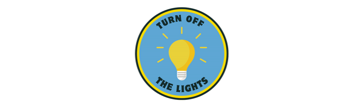 lightbulb graphic with lightbulb saying "turn off the lights"