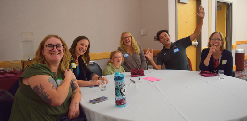 staff members playing sustainability trivia