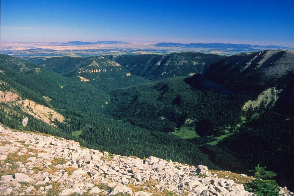Looking north from the crest of the Big Snowy Mountains offers stunning views of Lewistown and the Judith and North and South Mockisin mountains. (Photo by Rick and Susie Graetz) 